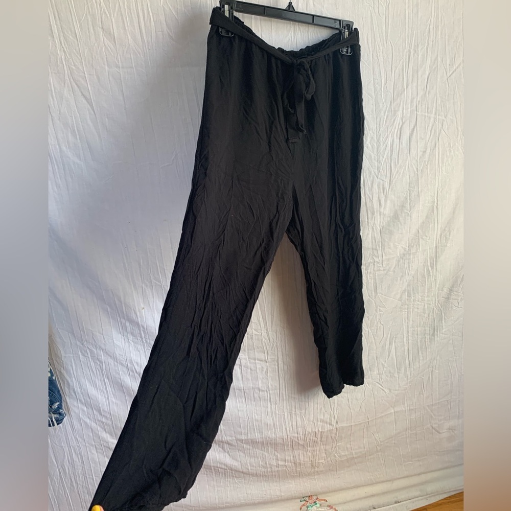 M.Fasis Lightweight Oceanside Elastic Waist Front Tie Black Pants Womens Size L